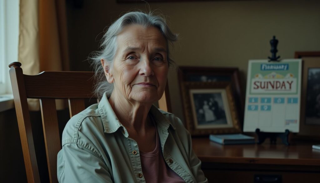 Elderly Woman Sitting Alone In A Nostalgic, Dimly Lit Room. elderly woman sitting alone in a nostalgic, dimly lit room.
